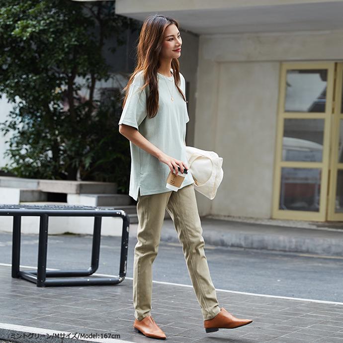 定番 吸汗 半袖 Tシャツ サイトスリット  無地 クルーネック トップス UVカット 体型カバー レディース 綿 無地Tシャツ 半袖Tシャツ 162592 |  | 13