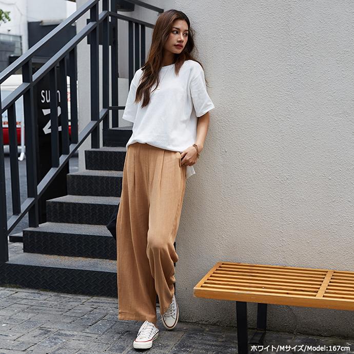 定番 吸汗 半袖 Tシャツ サイトスリット  無地 クルーネック トップス UVカット 体型カバー レディース 綿 無地Tシャツ 半袖Tシャツ 162592 |  | 19