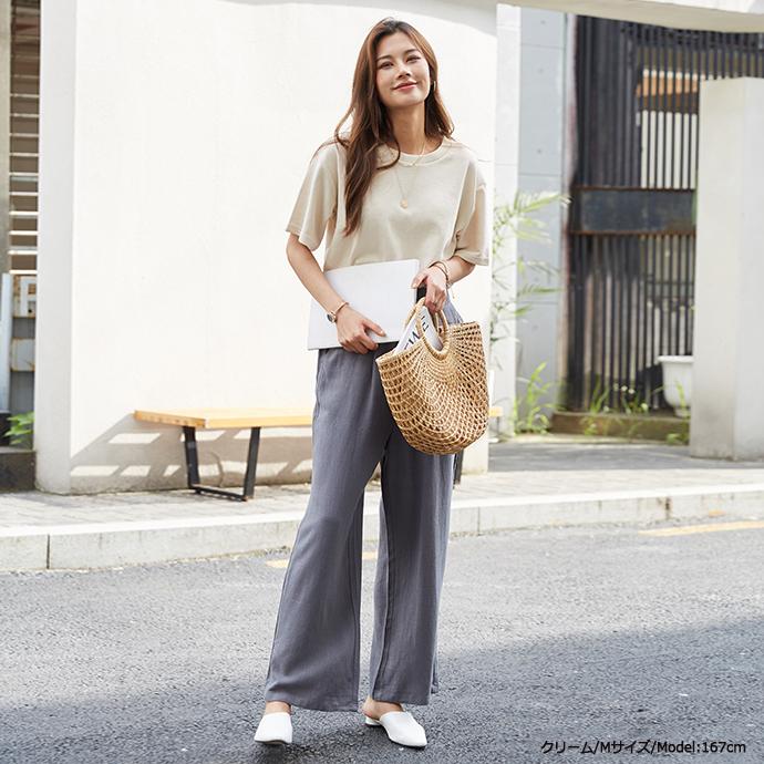 定番 吸汗 半袖 Tシャツ サイトスリット  無地 クルーネック トップス UVカット 体型カバー レディース 綿 無地Tシャツ 半袖Tシャツ 162592 |  | 04