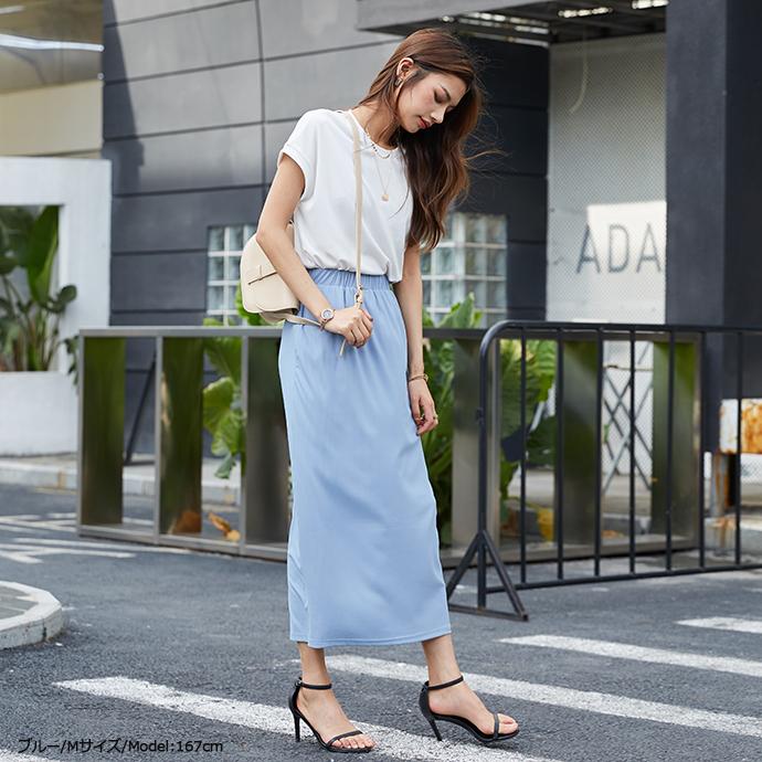 ひんやり 落ち感 ロングスカート ゆったり トレンド OL 大人 レディース 無地  上品 ロング丈  スカート 162595 |  | 14