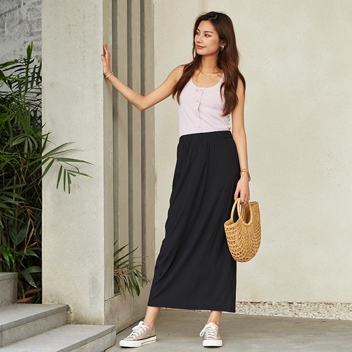ひんやり 落ち感 ロングスカート ゆったり トレンド OL 大人 レディース 無地  上品 ロング丈  スカート 162595 |  | 15