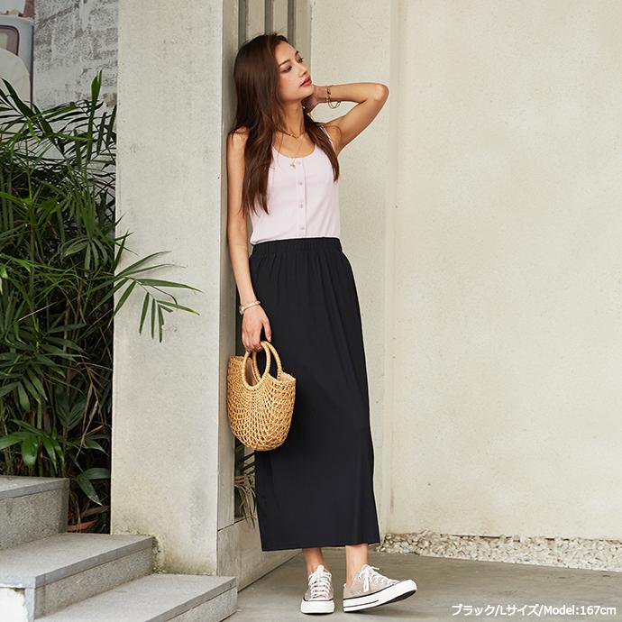 ひんやり 落ち感 ロングスカート ゆったり トレンド OL 大人 レディース 無地  上品 ロング丈  スカート 162595 |  | 16