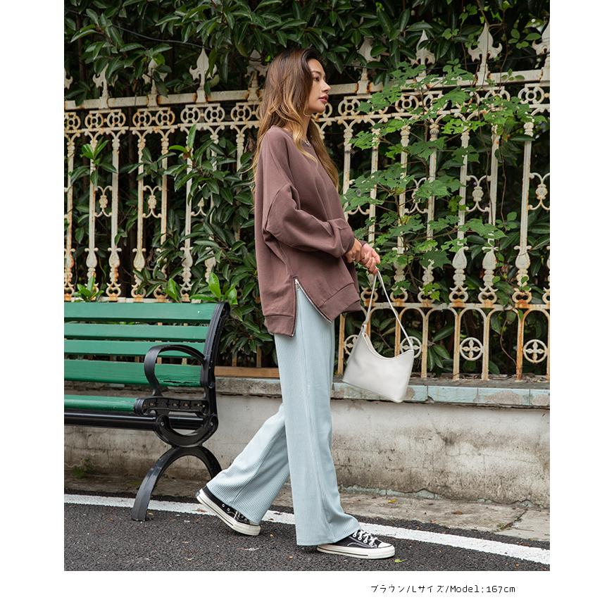 ZIP付き裏毛プルオーバー プルオーバー サイドZIP トレーナー スウェット 無地 パーカー スリット 秋 冬 レディース162597 |  | 15