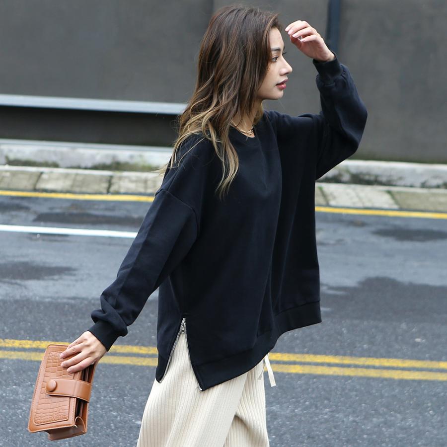 ZIP付き裏毛プルオーバー プルオーバー サイドZIP トレーナー スウェット 無地 パーカー スリット 秋 冬 レディース162597 |  | 01