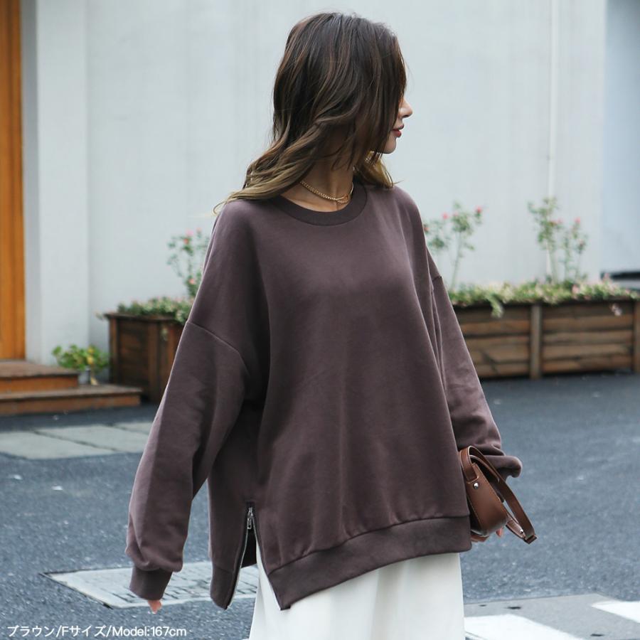 ZIP付き裏毛プルオーバー プルオーバー サイドZIP トレーナー スウェット 無地 パーカー スリット 秋 冬 レディース162597 |  | 08