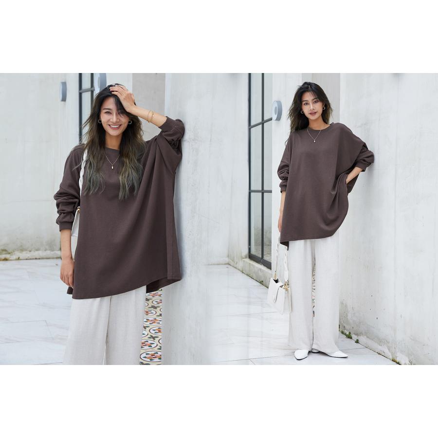 ボリューム袖 ゆったりプルオーバー レディース トレーナー スウェット 長袖 トップス チュニック 体型カバー オーバーサイズ 162598 |  | 18