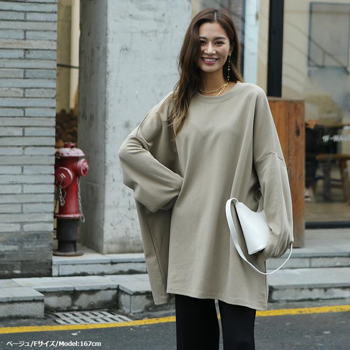 ボリューム袖 ゆったりプルオーバー レディース トレーナー スウェット 長袖 トップス チュニック 体型カバー オーバーサイズ 162598 |  | 02