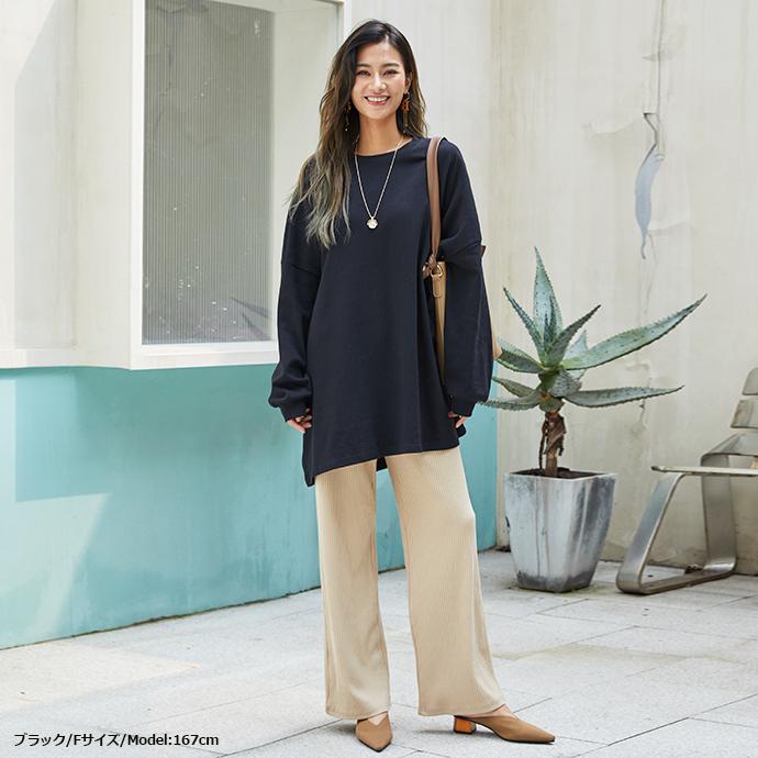 ボリューム袖 ゆったりプルオーバー レディース トレーナー スウェット 長袖 トップス チュニック 体型カバー オーバーサイズ 162598 |  | 03