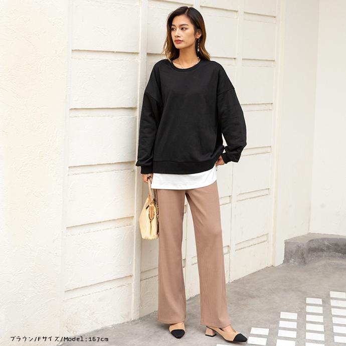 ハイウエストリブワイドパンツ ワイドパンツ レディース ゆったり ウエストゴム ボトムス リブパンツ 伸縮性 無地 ストレッチ パンツ ロングパンツ 162605 |  | 01