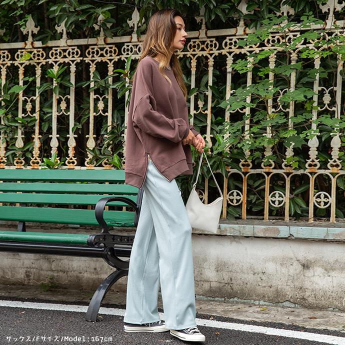 ハイウエストリブワイドパンツ ワイドパンツ レディース ゆったり ウエストゴム ボトムス リブパンツ 伸縮性 無地 ストレッチ パンツ ロングパンツ 162605 |  | 13