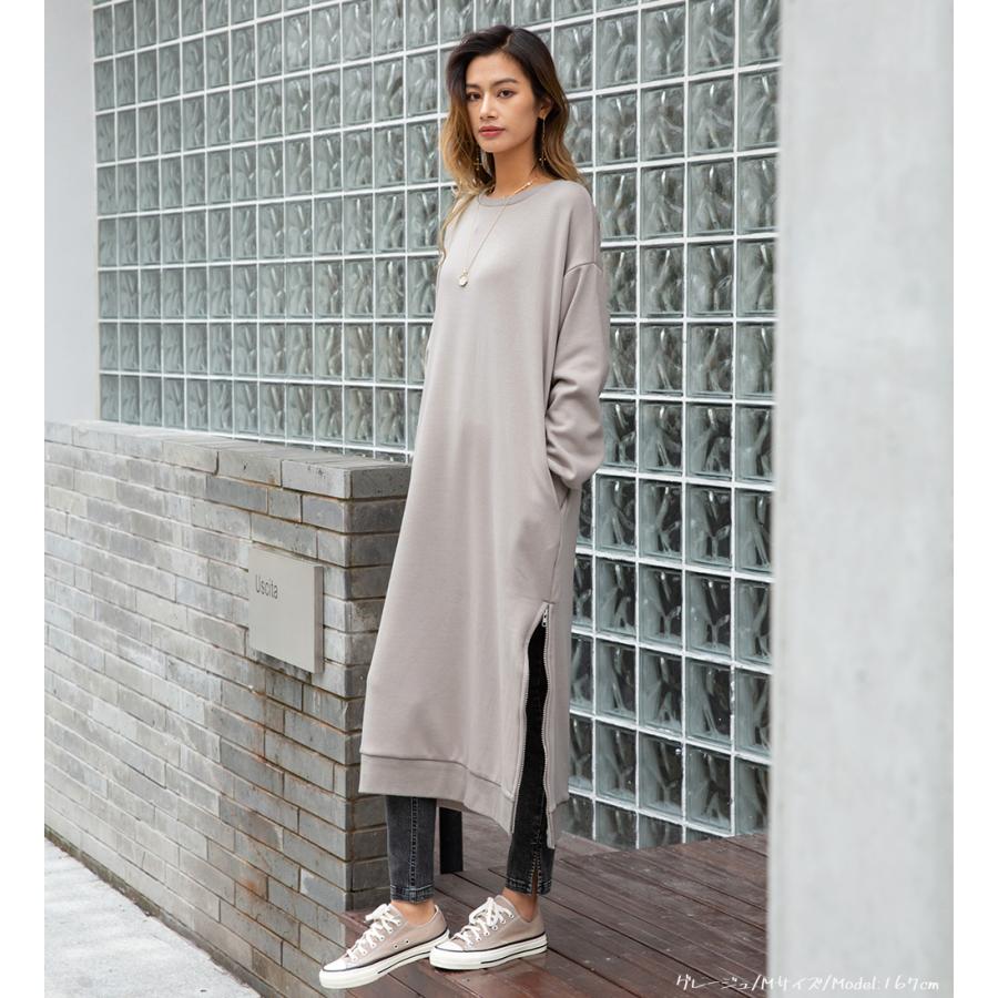 裏起毛 裾ファスナーパーカーワンピース レディースファッション 秋 冬 ワンピース ロングワンピ あったか 長袖 無地 レディース スリットパーカー 162608 |  | 12