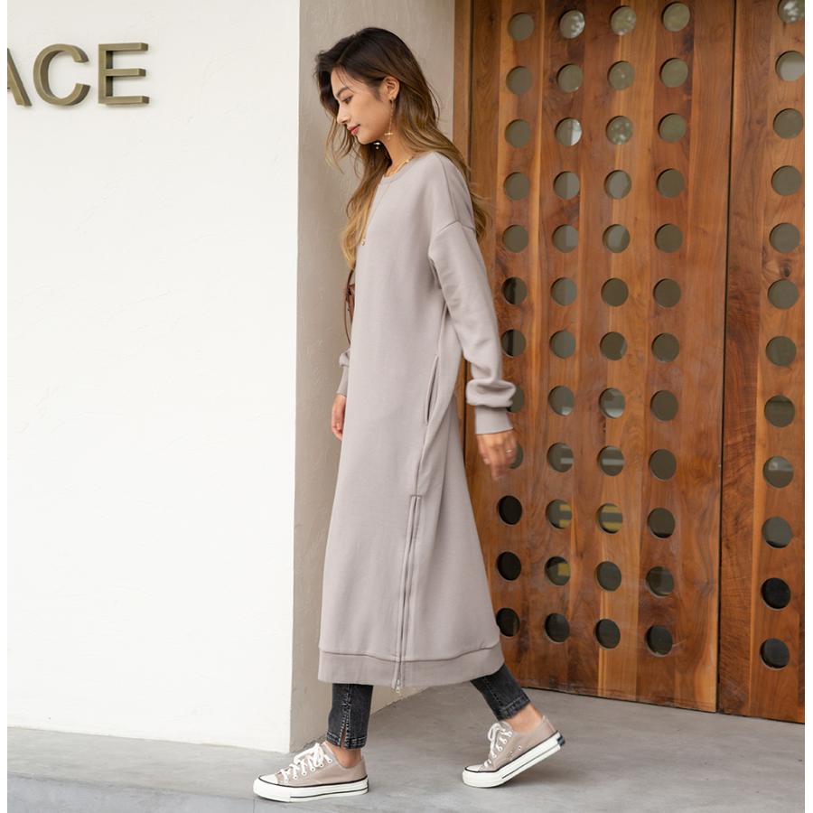 裏起毛 裾ファスナーパーカーワンピース レディースファッション 秋 冬 ワンピース ロングワンピ あったか 長袖 無地 レディース スリットパーカー 162608 |  | 20