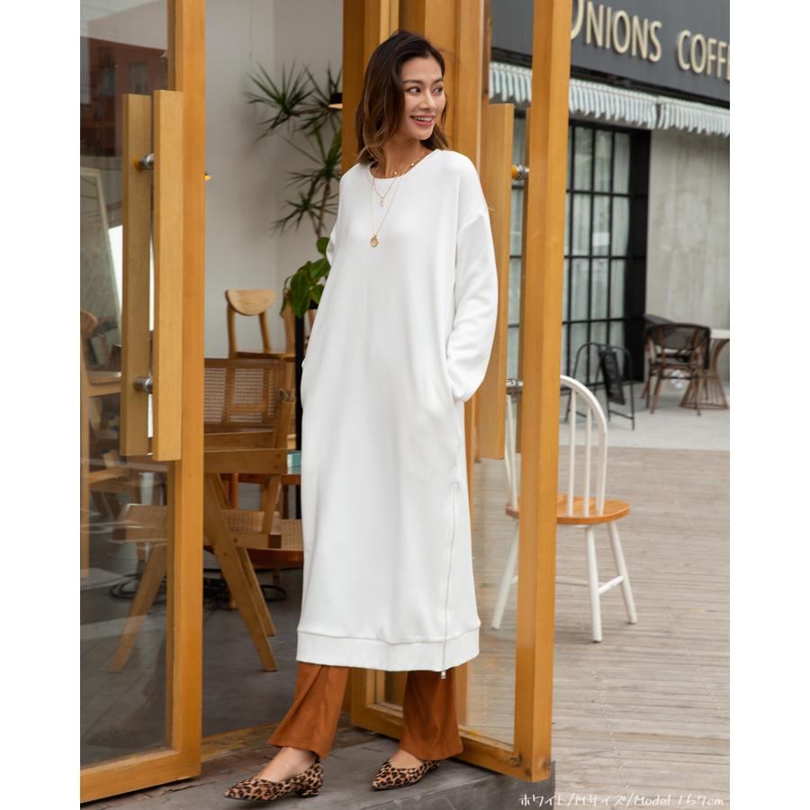 裏起毛 裾ファスナーパーカーワンピース レディースファッション 秋 冬 ワンピース ロングワンピ あったか 長袖 無地 レディース スリットパーカー 162608 |  | 10