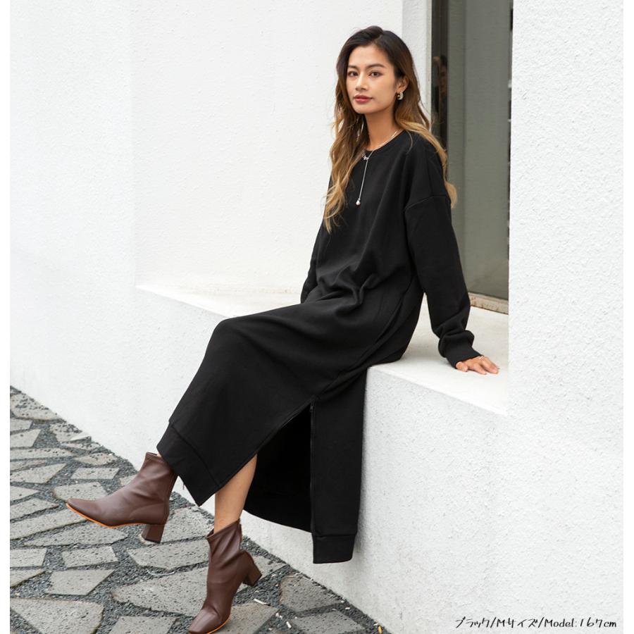 裏起毛 裾ファスナーパーカーワンピース レディースファッション 秋 冬 ワンピース ロングワンピ あったか 長袖 無地 レディース スリットパーカー 162608 |  | 17