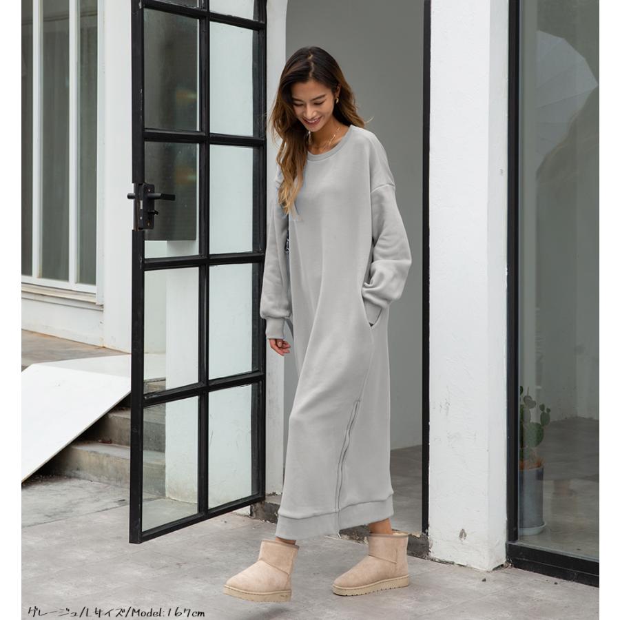 裏起毛 裾ファスナーパーカーワンピース レディースファッション 秋 冬 ワンピース ロングワンピ あったか 長袖 無地 レディース スリットパーカー 162608 |  | 16