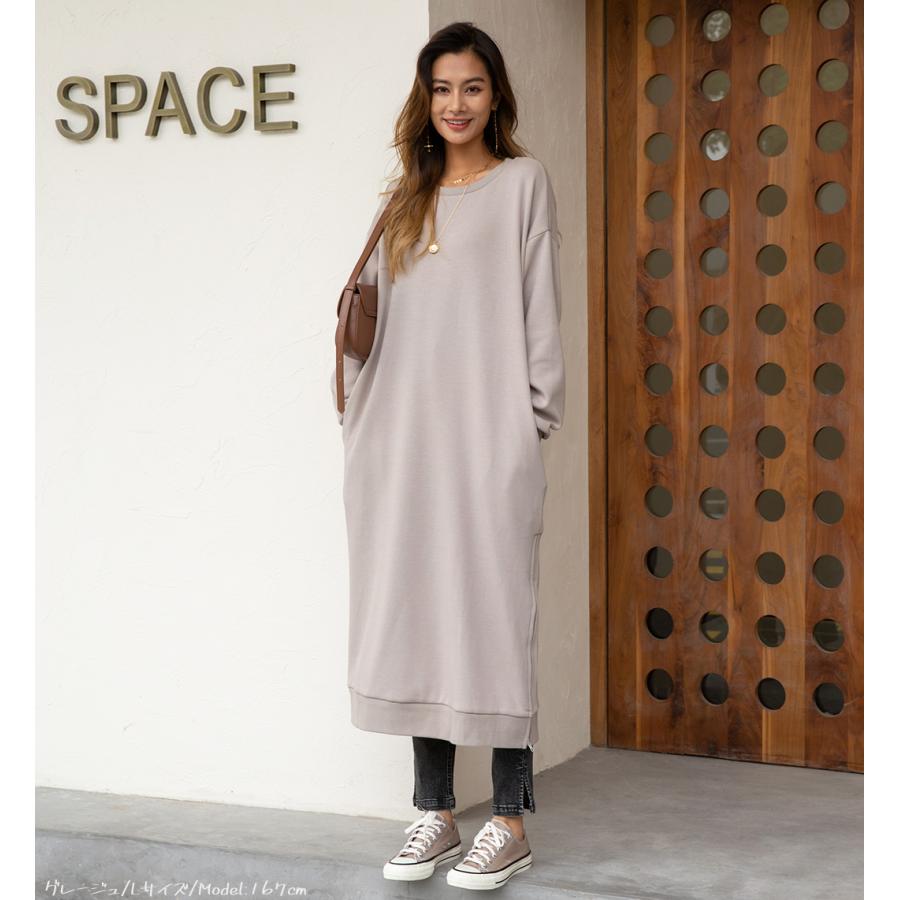 裏起毛 裾ファスナーパーカーワンピース レディースファッション 秋 冬 ワンピース ロングワンピ あったか 長袖 無地 レディース スリットパーカー 162608 |  | 19