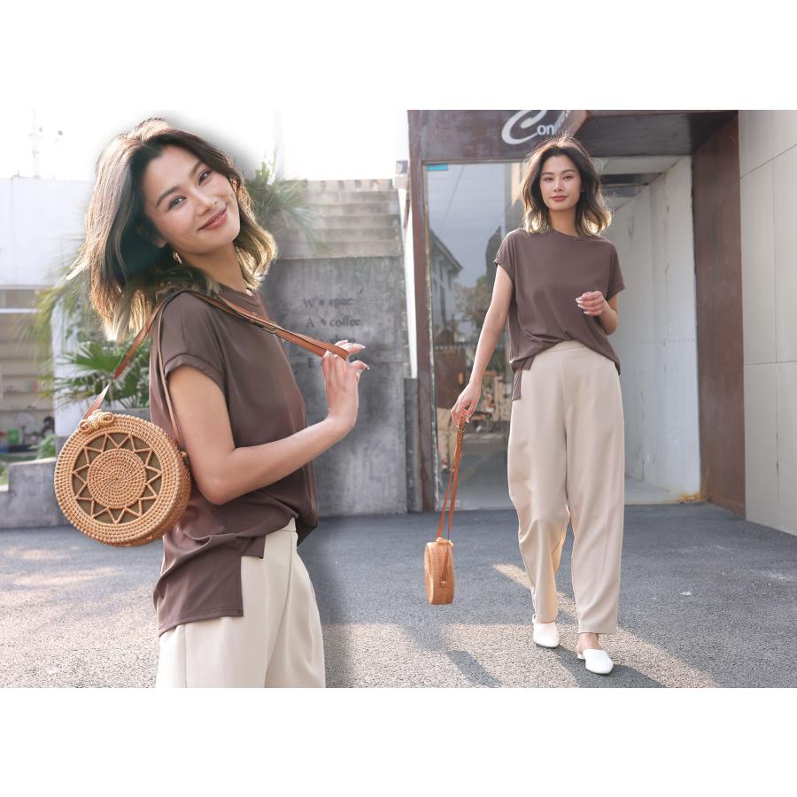 『サラサラで痩せて見える』『冷感生地』話題の神T 冷感Tシャツ スリットTシャツ リラックスフレンチスリーブT 半袖 Tシャツ レディース トップス 162625 |  | 06