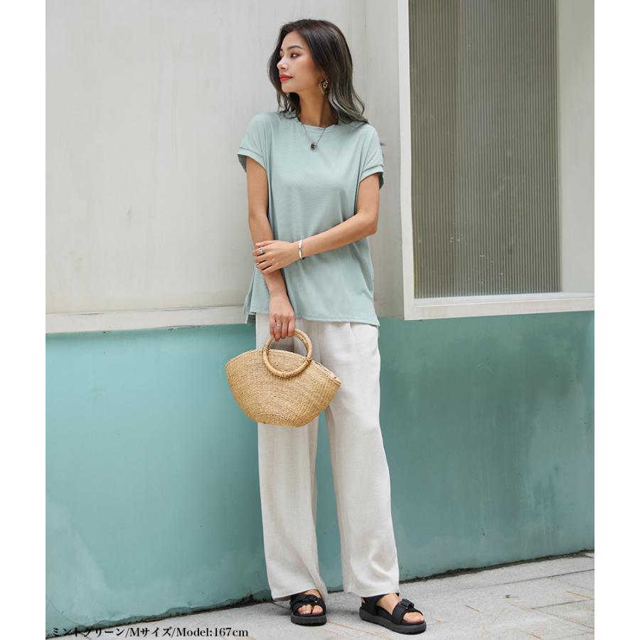 『サラサラで痩せて見える』『冷感生地』話題の神T 冷感Tシャツ スリットTシャツ リラックスフレンチスリーブT 半袖 Tシャツ レディース トップス 162625 |  | 15