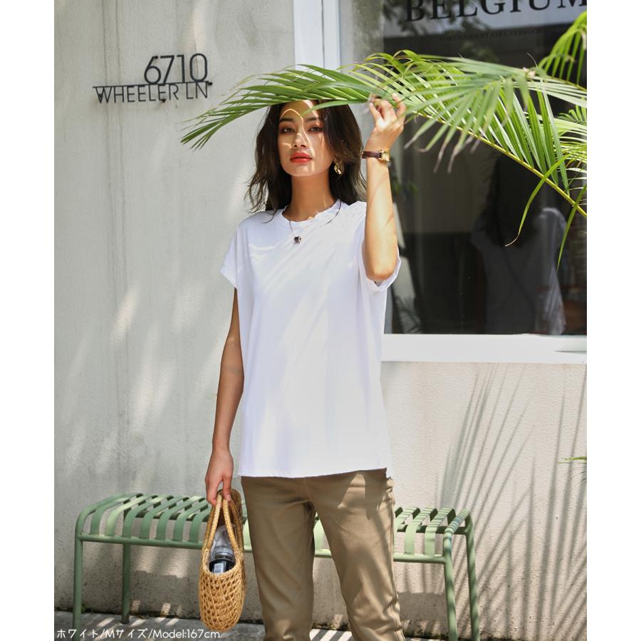 『サラサラで痩せて見える』『冷感生地』話題の神T 冷感Tシャツ スリットTシャツ リラックスフレンチスリーブT 半袖 Tシャツ レディース トップス 162625 |  | 20