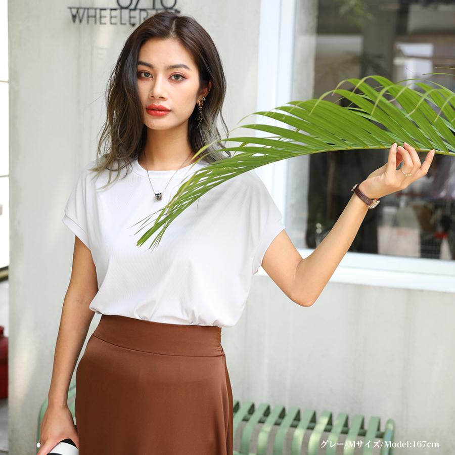 『サラサラで痩せて見える』『冷感生地』話題の神T 冷感Tシャツ スリットTシャツ リラックスフレンチスリーブT 半袖 Tシャツ レディース トップス 162625 |  | 18