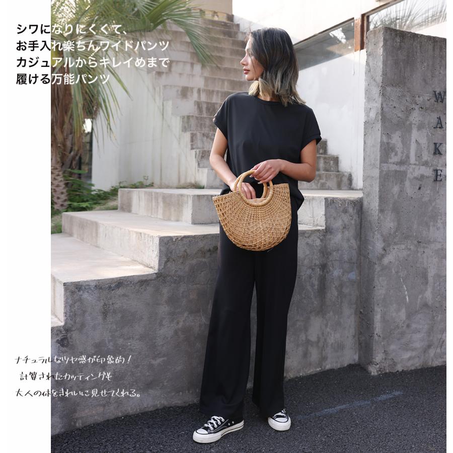 『オリジナルワッフル素材×デザイン』冷感ワイドパンツ 冷んやり ゆったり ウエストゴム  伸縮性 無地 ストレッチ ロングパンツ リラックス レディース 162636 |  | 10