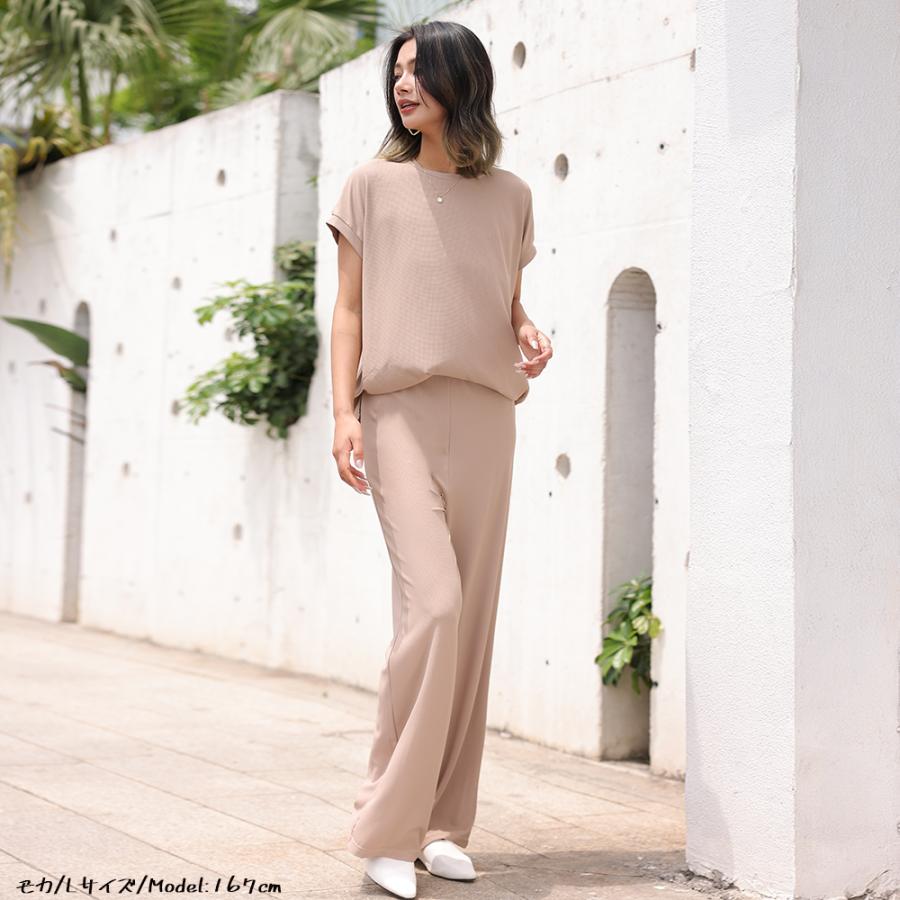 『オリジナルワッフル素材×デザイン』冷感ワイドパンツ 冷んやり ゆったり ウエストゴム  伸縮性 無地 ストレッチ ロングパンツ リラックス レディース 162636 |  | 12