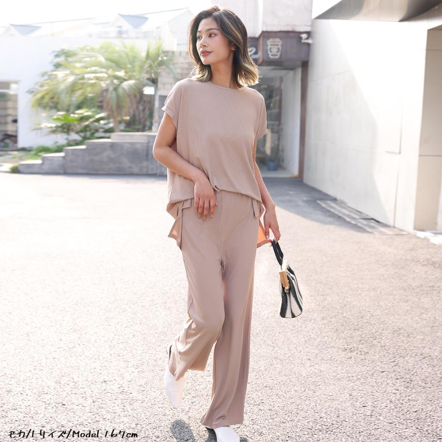 『オリジナルワッフル素材×デザイン』冷感ワイドパンツ 冷んやり ゆったり ウエストゴム  伸縮性 無地 ストレッチ ロングパンツ リラックス レディース 162636 |  | 19