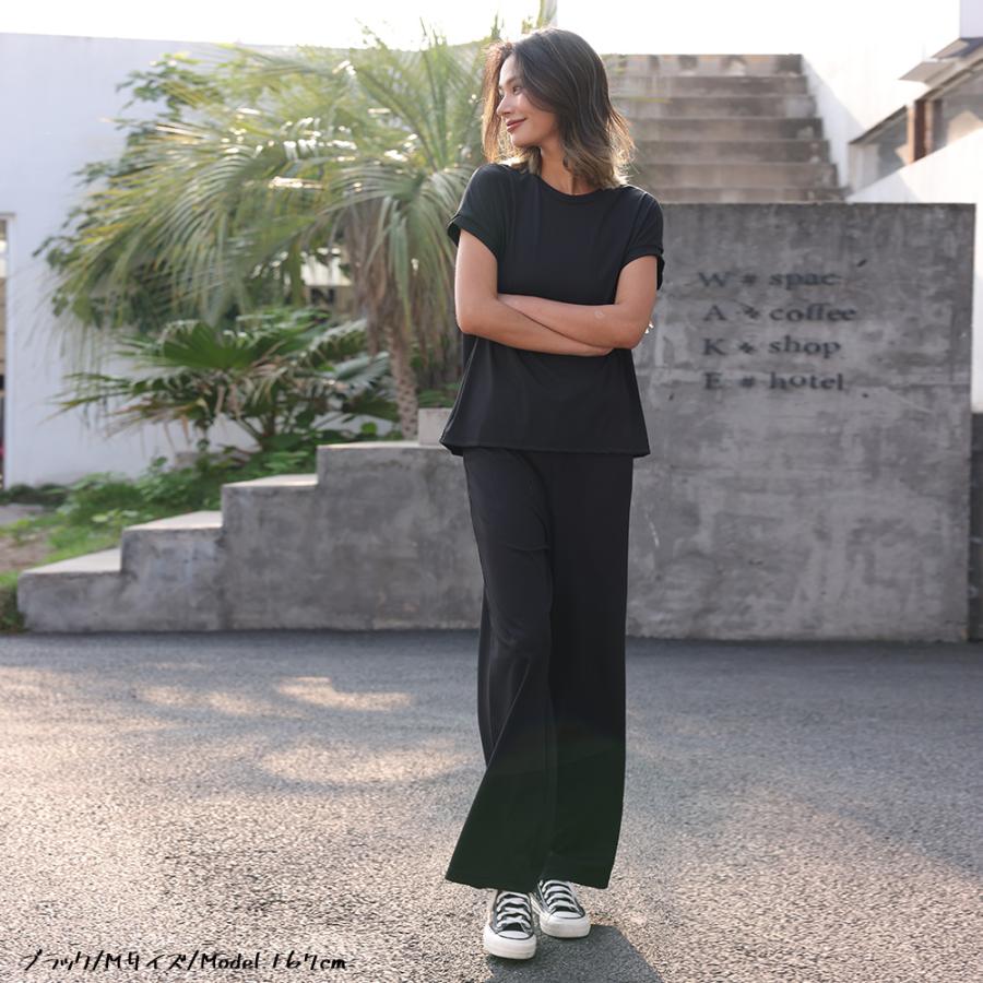 『オリジナルワッフル素材×デザイン』冷感ワイドパンツ 冷んやり ゆったり ウエストゴム  伸縮性 無地 ストレッチ ロングパンツ リラックス レディース 162636 |  | 05