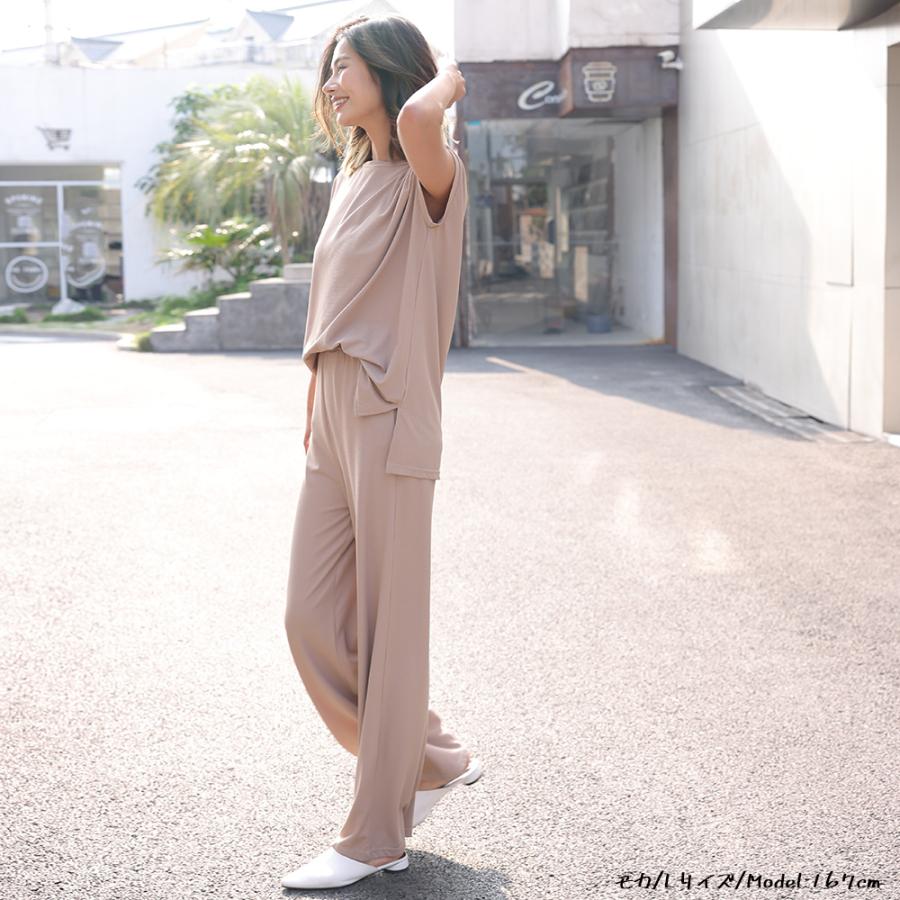 『オリジナルワッフル素材×デザイン』冷感ワイドパンツ 冷んやり ゆったり ウエストゴム  伸縮性 無地 ストレッチ ロングパンツ リラックス レディース 162636 |  | 08