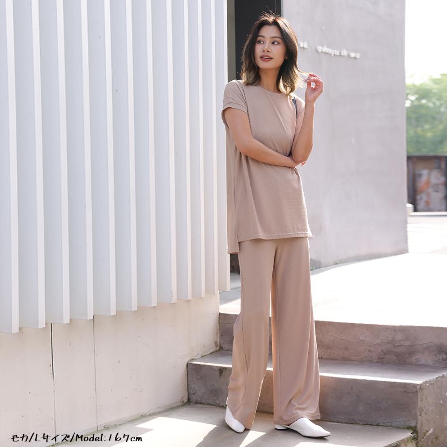 『オリジナルワッフル素材×デザイン』冷感ワイドパンツ 冷んやり ゆったり ウエストゴム  伸縮性 無地 ストレッチ ロングパンツ リラックス レディース 162636 |  | 09