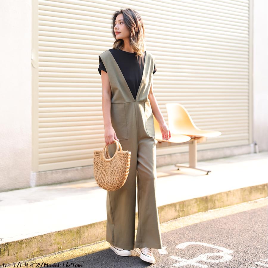 Vネックオールインワン ワンピース オールインワン セットアップ  Vネック ベイカーパンツ ワイドパンツ ロングパンツ レディース サロペット 162650 |  | 07