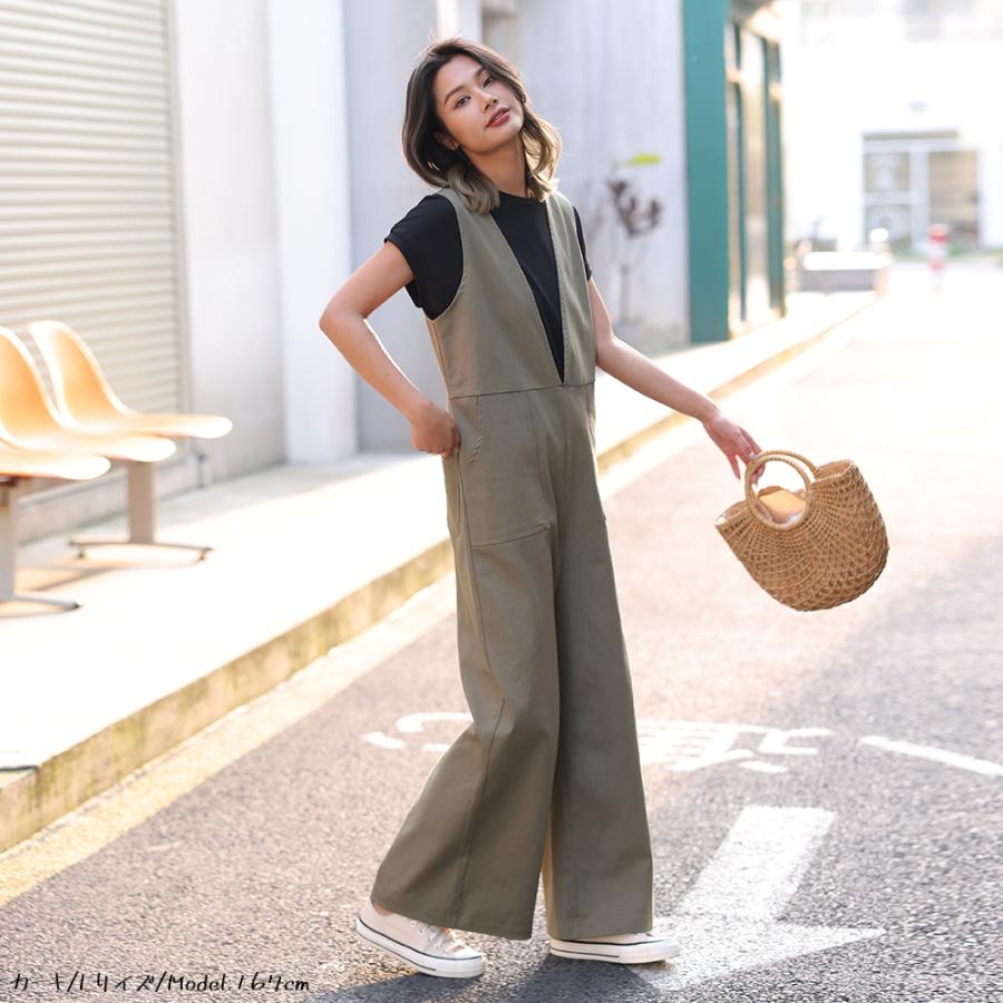 Vネックオールインワン ワンピース オールインワン セットアップ  Vネック ベイカーパンツ ワイドパンツ ロングパンツ レディース サロペット 162650 |  | 09
