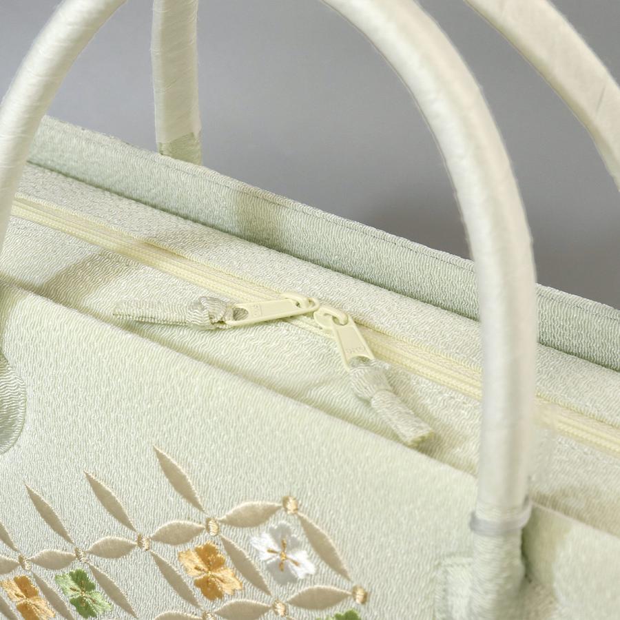 衿秀 公式 バッグ 和装 着物 利休 ばっぐ bag 縮緬 刺繍 花七宝柄 正絹
