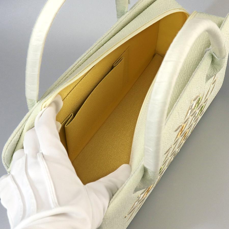 衿秀 公式 バッグ 和装 着物 利休 ばっぐ bag 縮緬 刺繍 花七宝柄 正絹