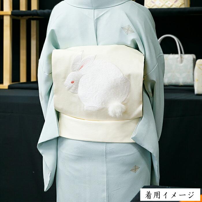 月に眠る兎　手機スクイ織　袋帯・刺繍半衿セット★お手入れ済 月に眠る兎 手機スクイ織 袋帯・刺繍半衿セット☆お手入れ済 | ヤマダ