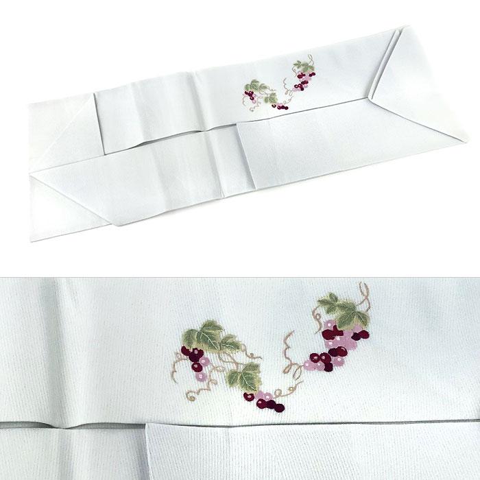 衿秀 公式 帯 名古屋帯 おび 九寸 仕立て上がり 月白色 葡萄刺繍 刺繍 正絹 絽 日本製 和装小物 和小物 えりひで 襟の衿秀の画像