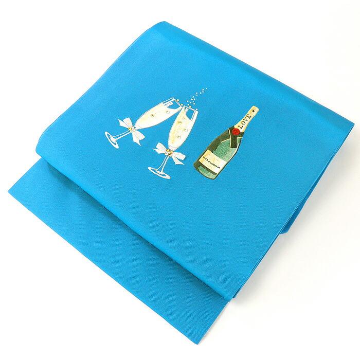 衿秀 公式 帯 名古屋帯 おび 帯 九寸 Sparkling スパークリング シャンパン ワイン ターコイズ 刺繍 swarovski スワロフスキー 日本製 襟の衿秀の画像