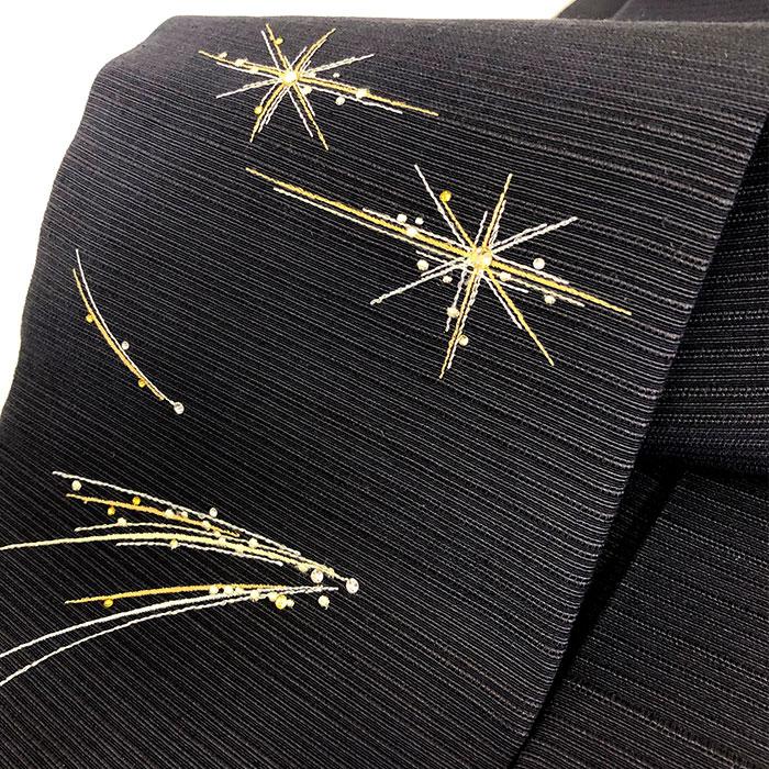 衿秀 公式 帯 名古屋帯 おび 帯 仕立て上がり 九寸 Sparkling スパークリング 墨黒地  刺繍 swarovski スワロフスキー 日本製 和装小物  えりひで 襟の衿秀の画像