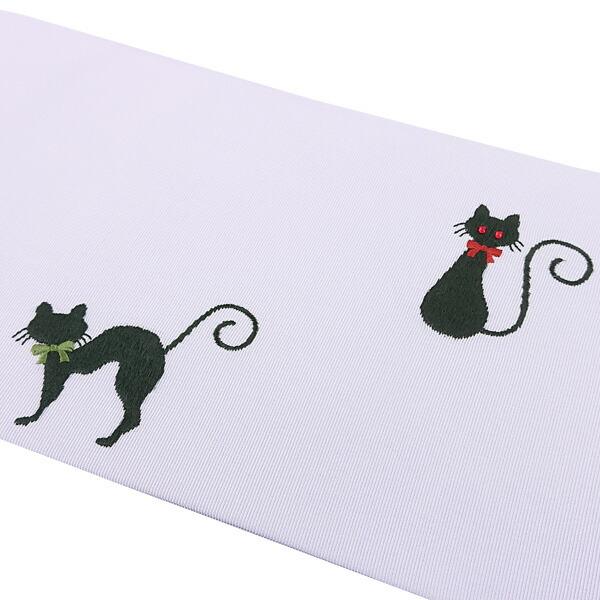 衿秀 公式 帯 名古屋帯 おび 帯 仕立て上がり 九寸 ネコ ねこ 猫 淡藤色 刺繍 swarovski スワロフスキー 日本製 和装小物 和小物 えりひで 襟の衿秀の画像