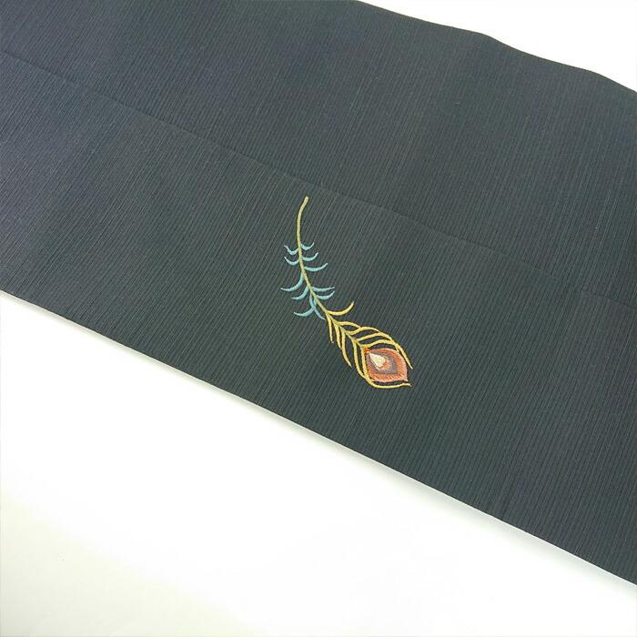 衿秀 公式 帯 名古屋帯 おび 九寸 仕立て上がり 孔雀 黒 刺繍 swarovski 日本製 和装小物 和小物 えりひで 襟の衿秀の画像