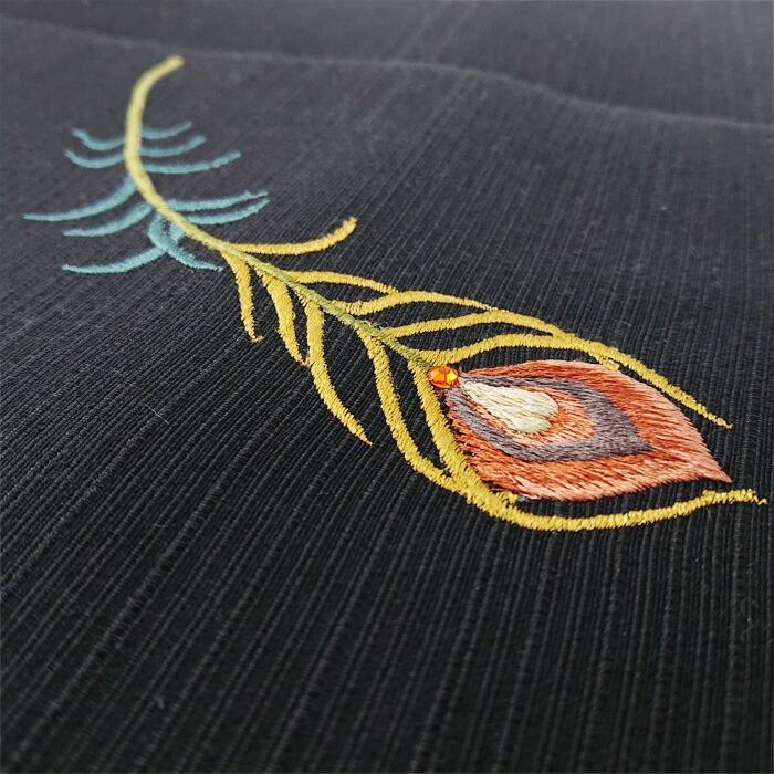 衿秀 公式 帯 名古屋帯 おび 九寸 仕立て上がり 孔雀 黒 刺繍 swarovski 日本製 和装小物 和小物 えりひで 襟の衿秀の画像