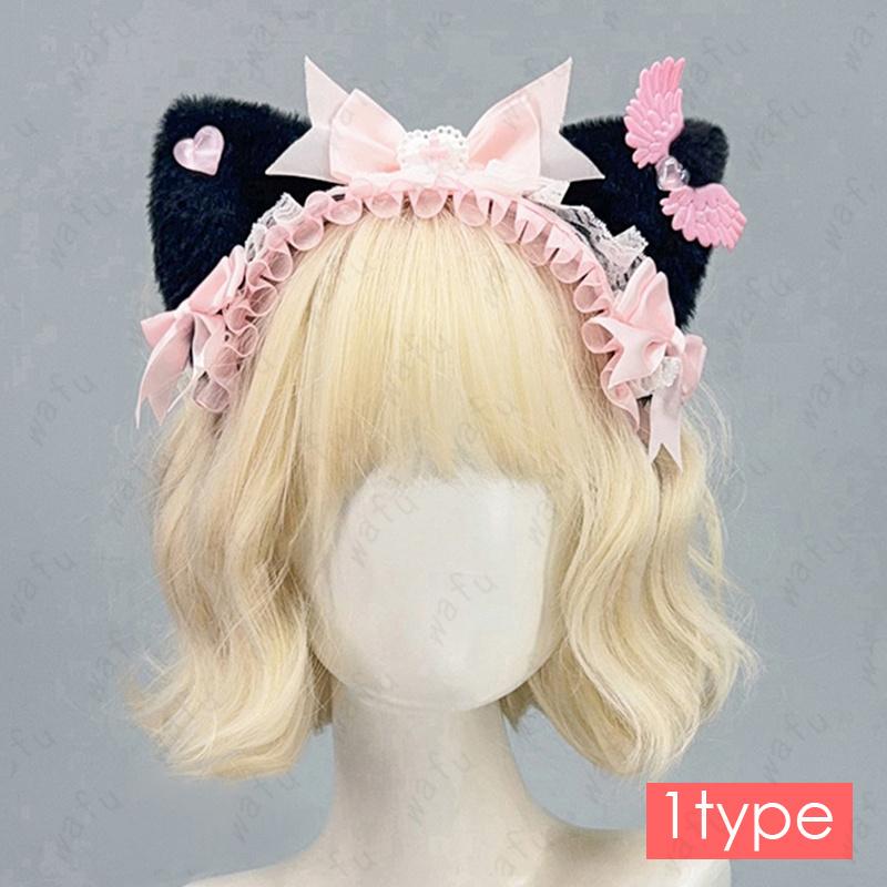 h223# ロリータ 猫耳 カチューシャ 4type 髪飾り ふわふわ リボン