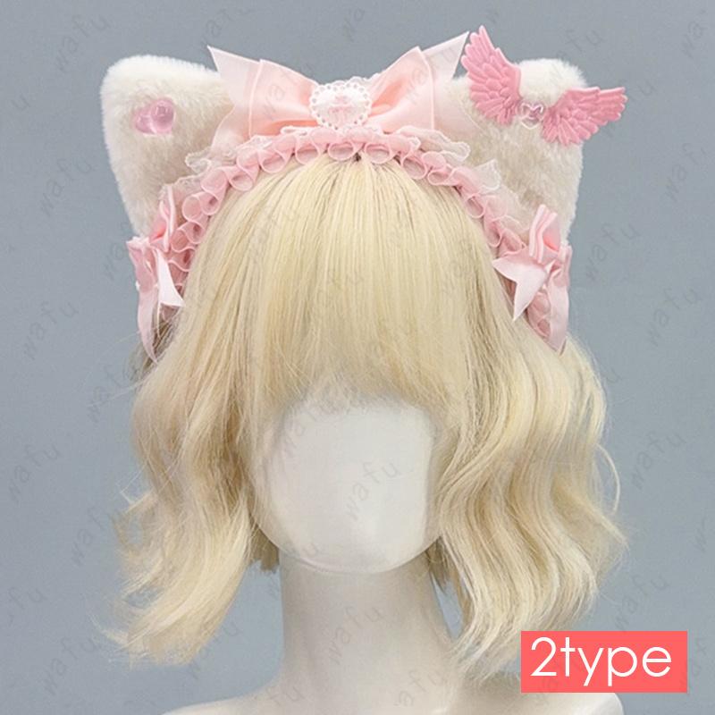 h223# ロリータ 猫耳 カチューシャ 4type 髪飾り ふわふわ リボン