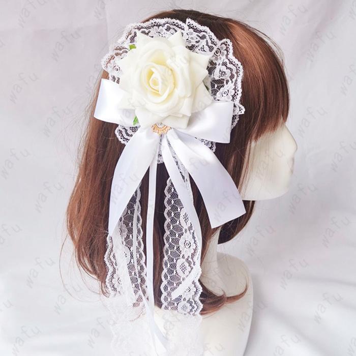 ロリータ 髪飾り 日本国内当日発送 ヘアアクセサリー 薔薇 リボン 暗黒