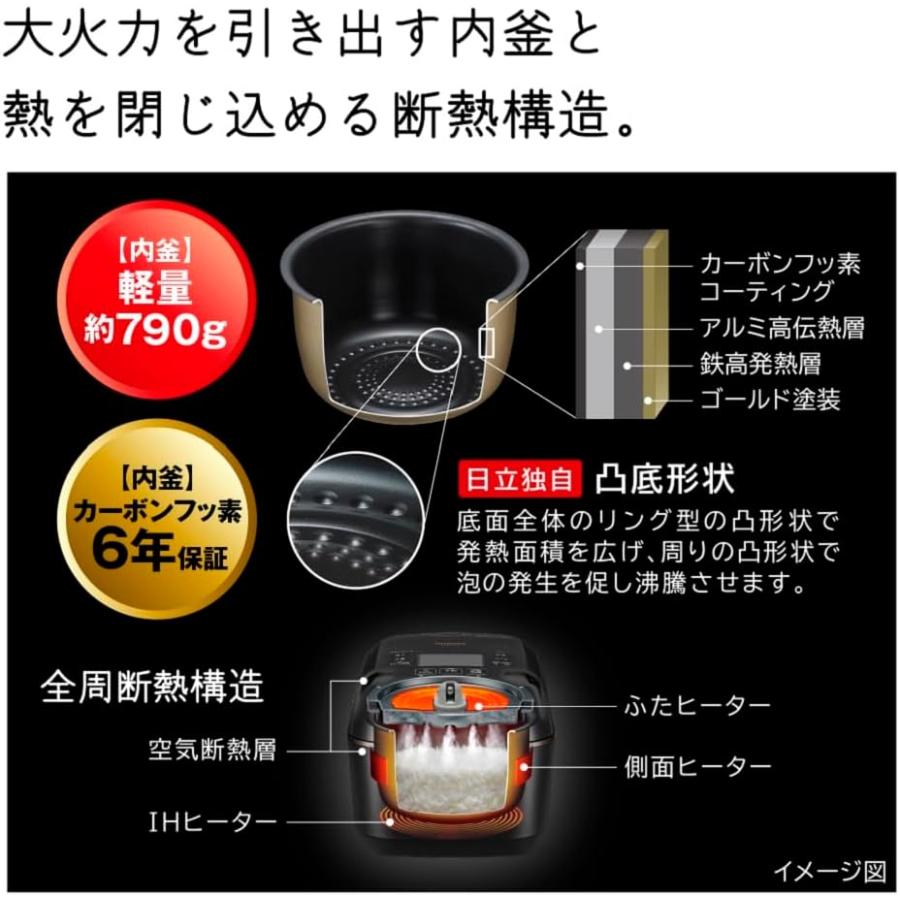 日立 炊飯器 5.5合 圧力&スチームIH 蒸気カット RZ-V100FM W フロストホワイト 八代目儀兵衛 監修 日本製 大火力 沸騰鉄釜 ふっくら御膳｜erk-fj｜05