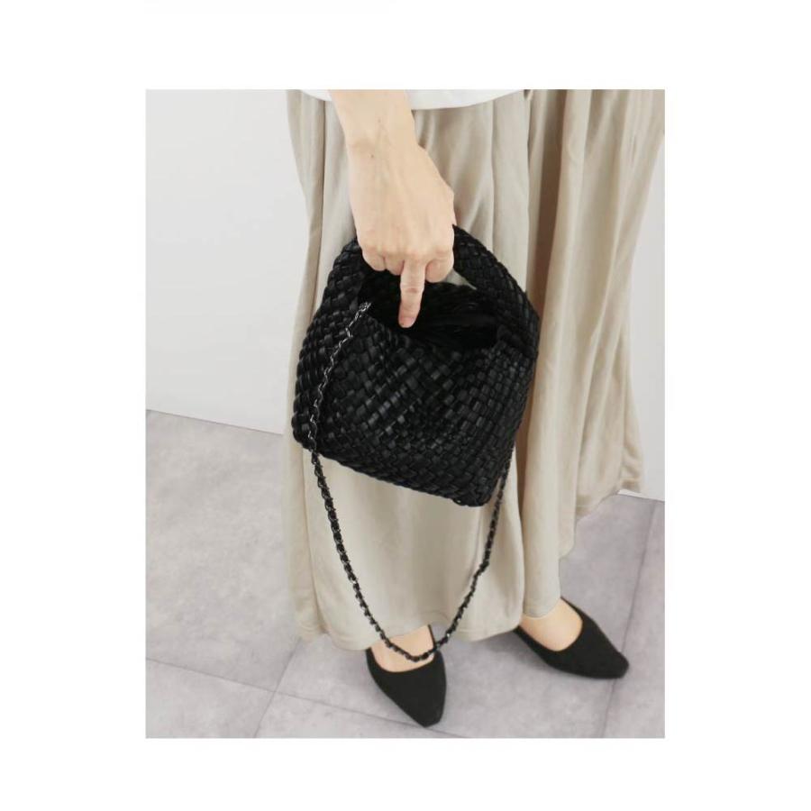 黒い編み物ハンドバッグ チェーン付き 鍵あみ ショルダーバッグ 合皮 ナイロン レディース ハンドバッグ