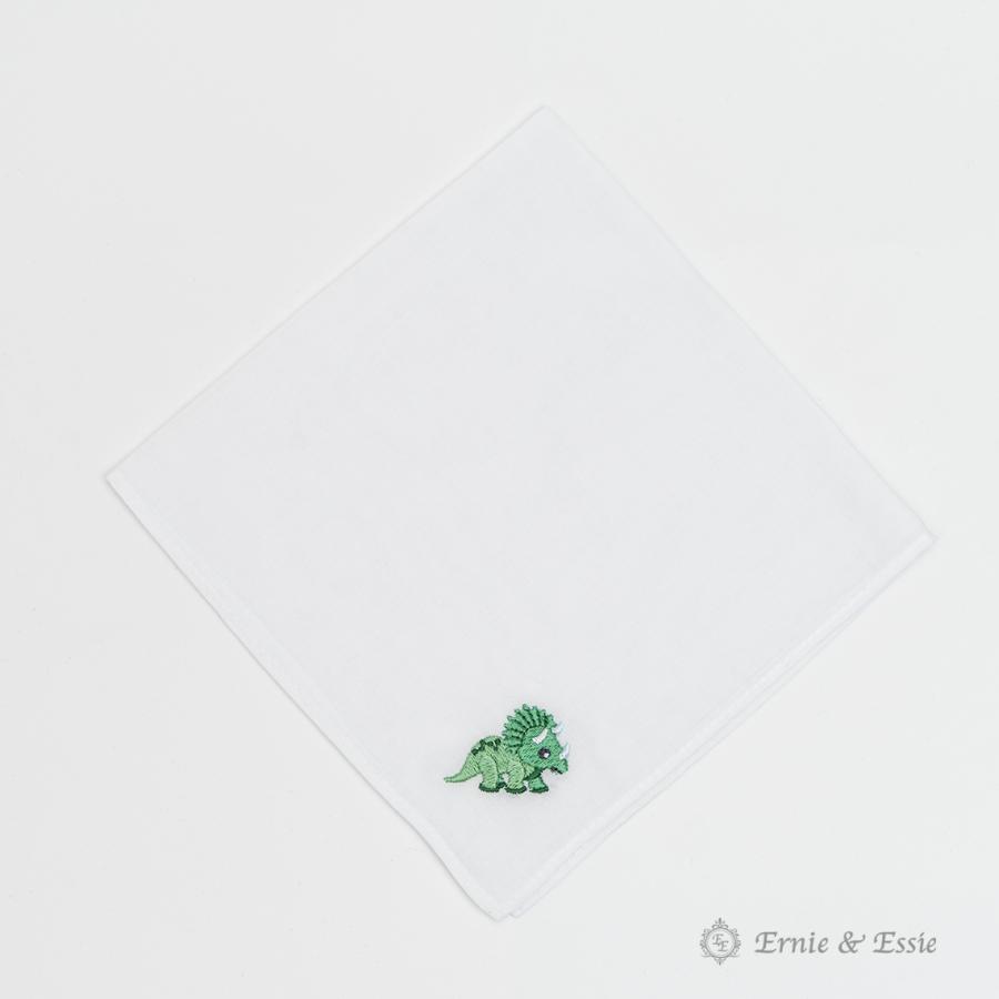 お受験　ハンカチ　恐竜　トリケラトプス　小学校受験　刺繍　28×28　通塾　通学　 |  | 01
