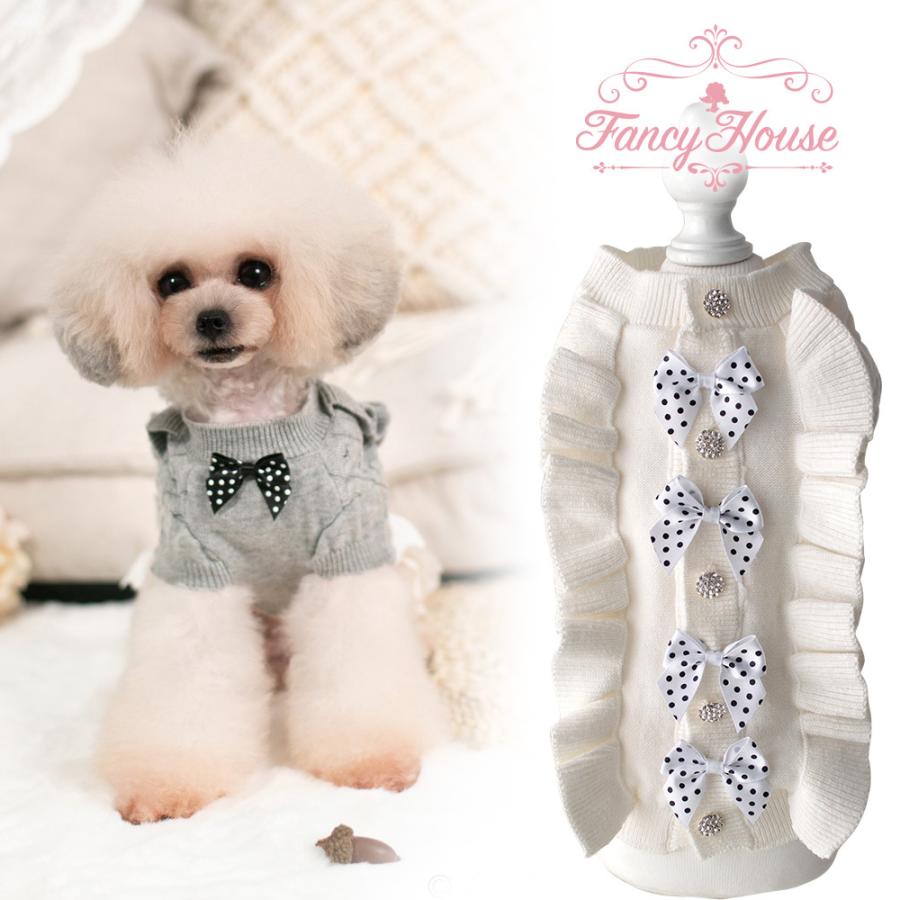 犬 服 おしゃれ 秋 冬 ニット ドットリボン フリル トップス ブランド ファンシーハウス 愛犬 ペット 服 犬の服 プレゼント 犬 服 冬 秋 ドット 柄 フリル テレコ ワンピース ダックス 小型犬用 抜け毛対策 女の子 伸びる素材 伸縮性 フィット感 チワワ トイプードル  ミニチュアダックス ダックスフンド 春 夏 スカート | full of vigor