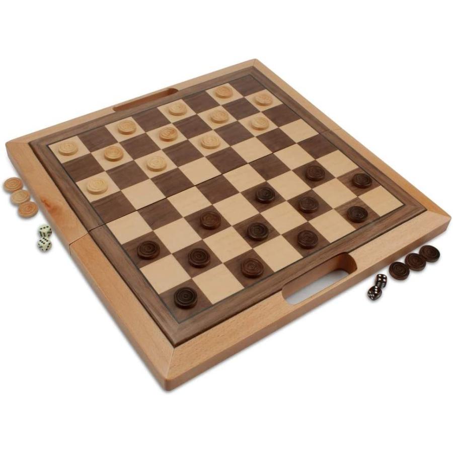 デラックス 3イン1 木製折りたたみチェス チェッカー バックギャモン
