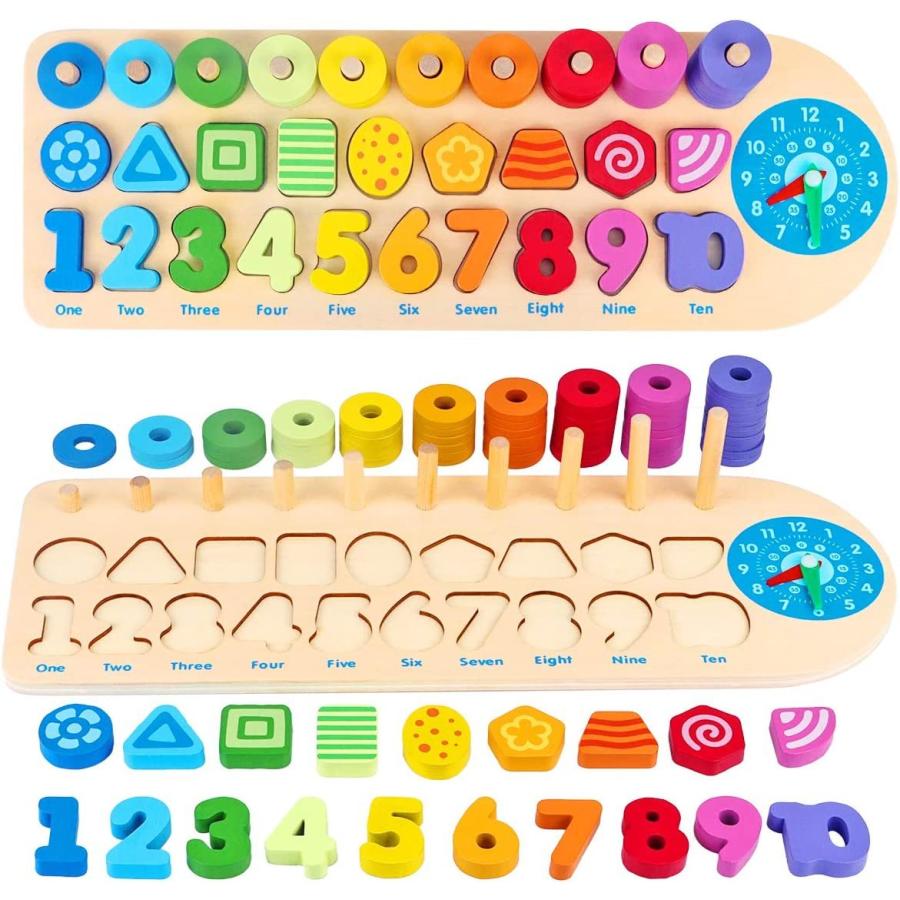 2022人気特価 Puzzles Number Wooden Aitbay Montessori Homeshchool Preschool Educational  Blocks Stacking Wood Color Counting Math Sorting Shape  Toddlers for Toys 知育玩具
